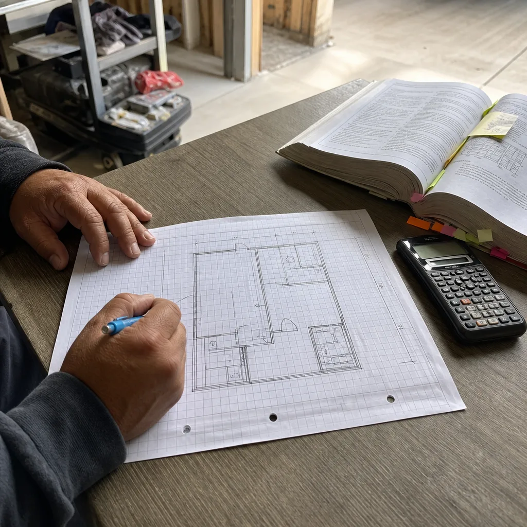 Architect designing a custom ADU floor plan for residential permitting